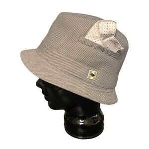 PETER GRIMM Grey Pinstriped BUCKET HAT L/XL Handkerchief True Character Fedora